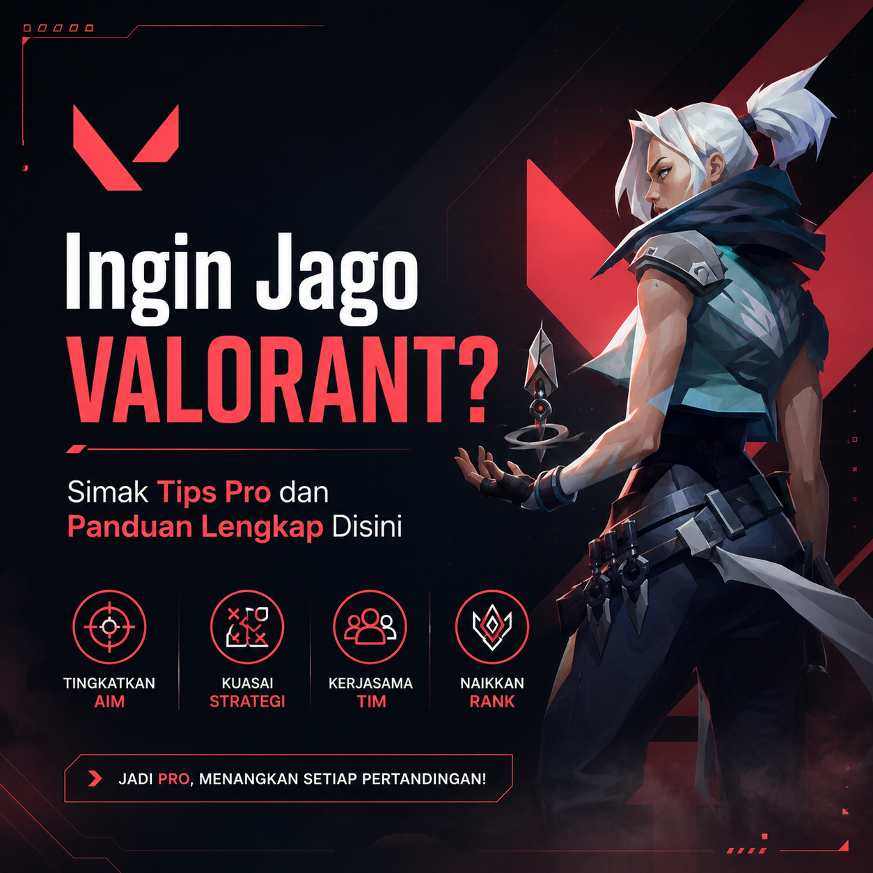 Seorang pemain profesional sedang fokus bermain Valorant di depan layar komputer untuk memenangkan pertandingan.