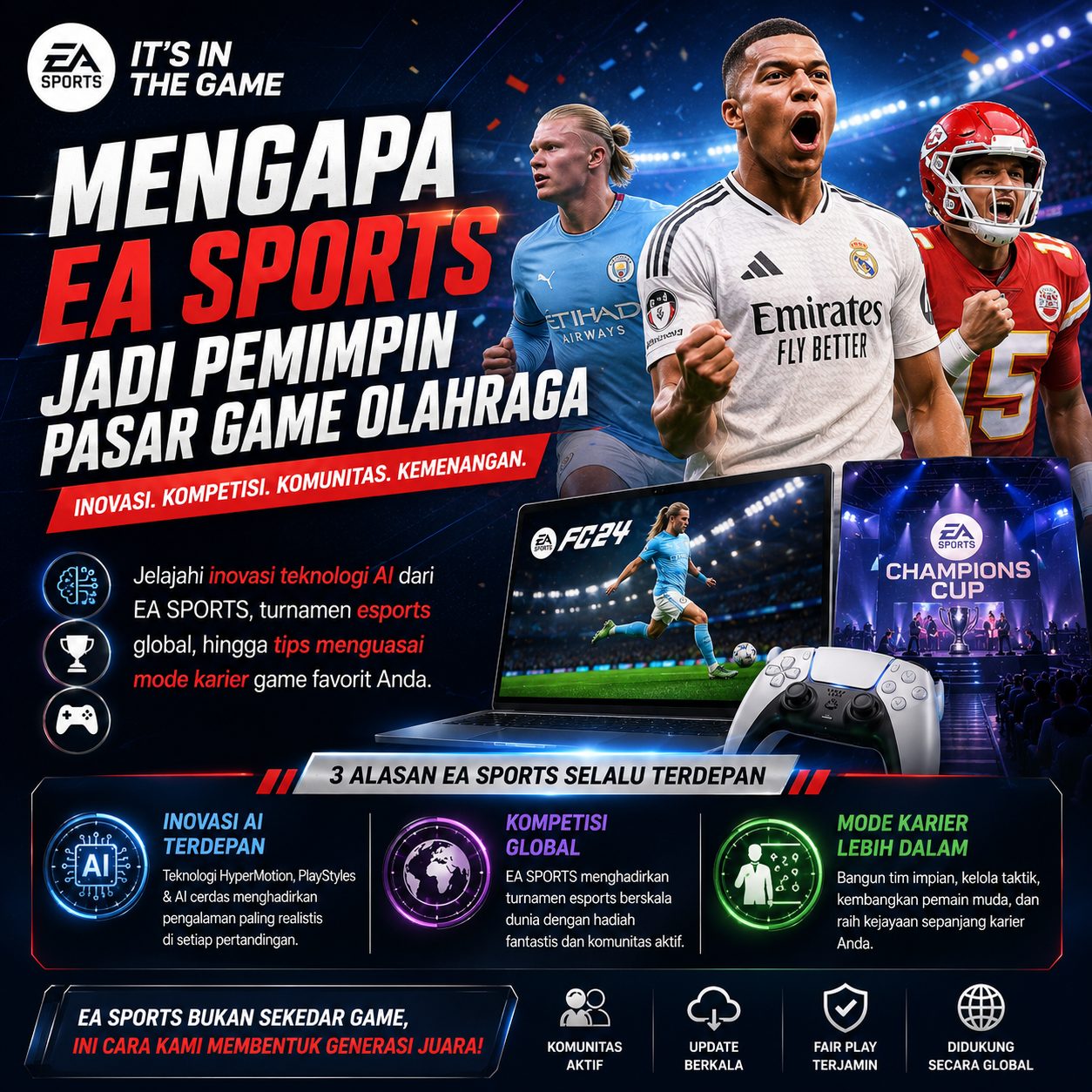 Ilustrasi taruhan online di Website Casino yang menampilkan visual taktik pertandingan EA SPORT game olahraga global.