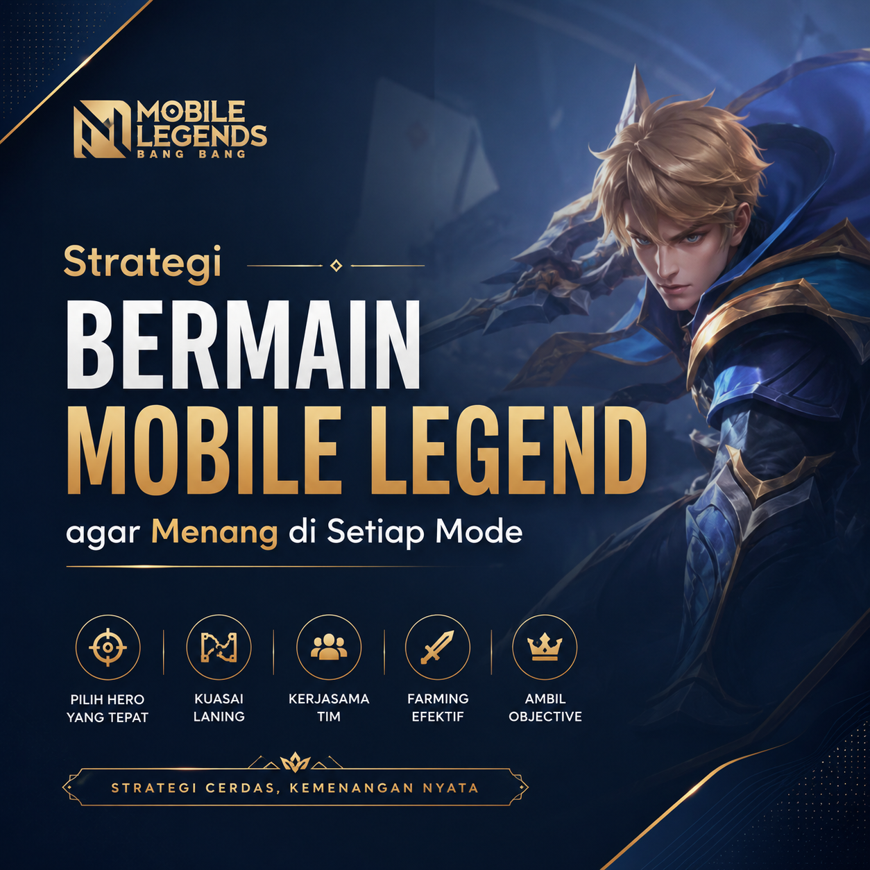 Ilustrasi strategi kemenangan pemain saat bermain game Mobile Legend di smartphone.