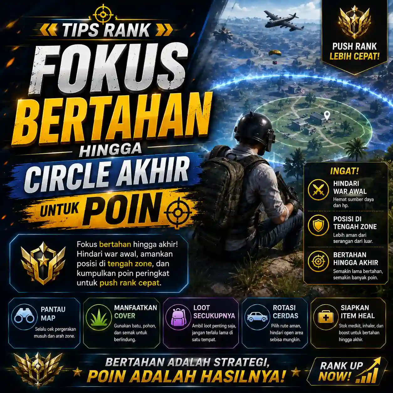 Strategi dan Tips Rank PUBG Mobile Fokus Bertahan Hingga Circle Akhir Untuk Poin Maksimal.