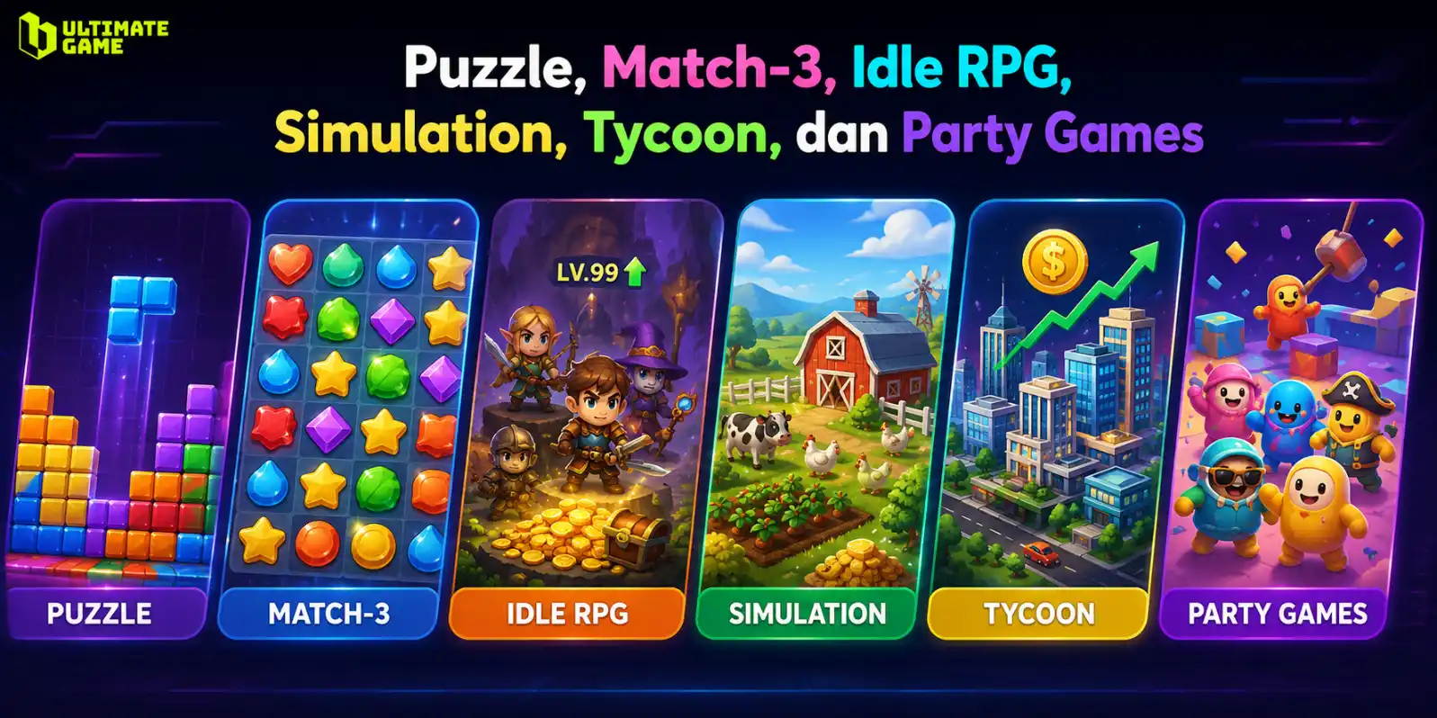 Puzzle, Match-3, Idle RPG, Simulation, Tycoon, dan Party Games
