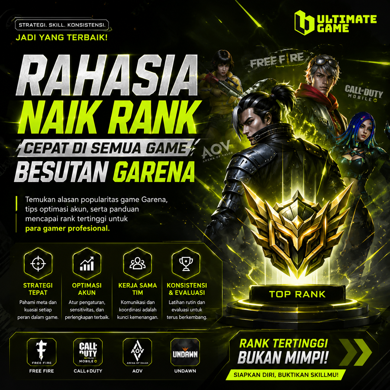 Seorang gamer profesional sedang serius bermain game mobile untuk mengejar rank tinggi.
