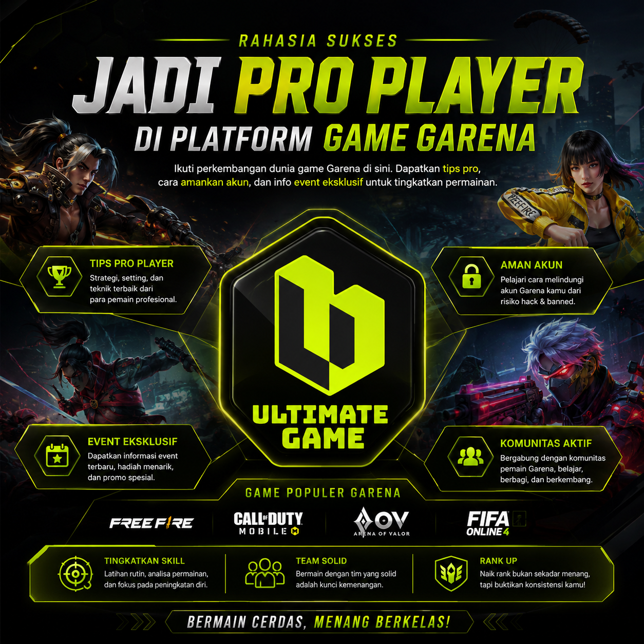 Pemain pro player sedang bertanding menggunakan platform game Garena.
